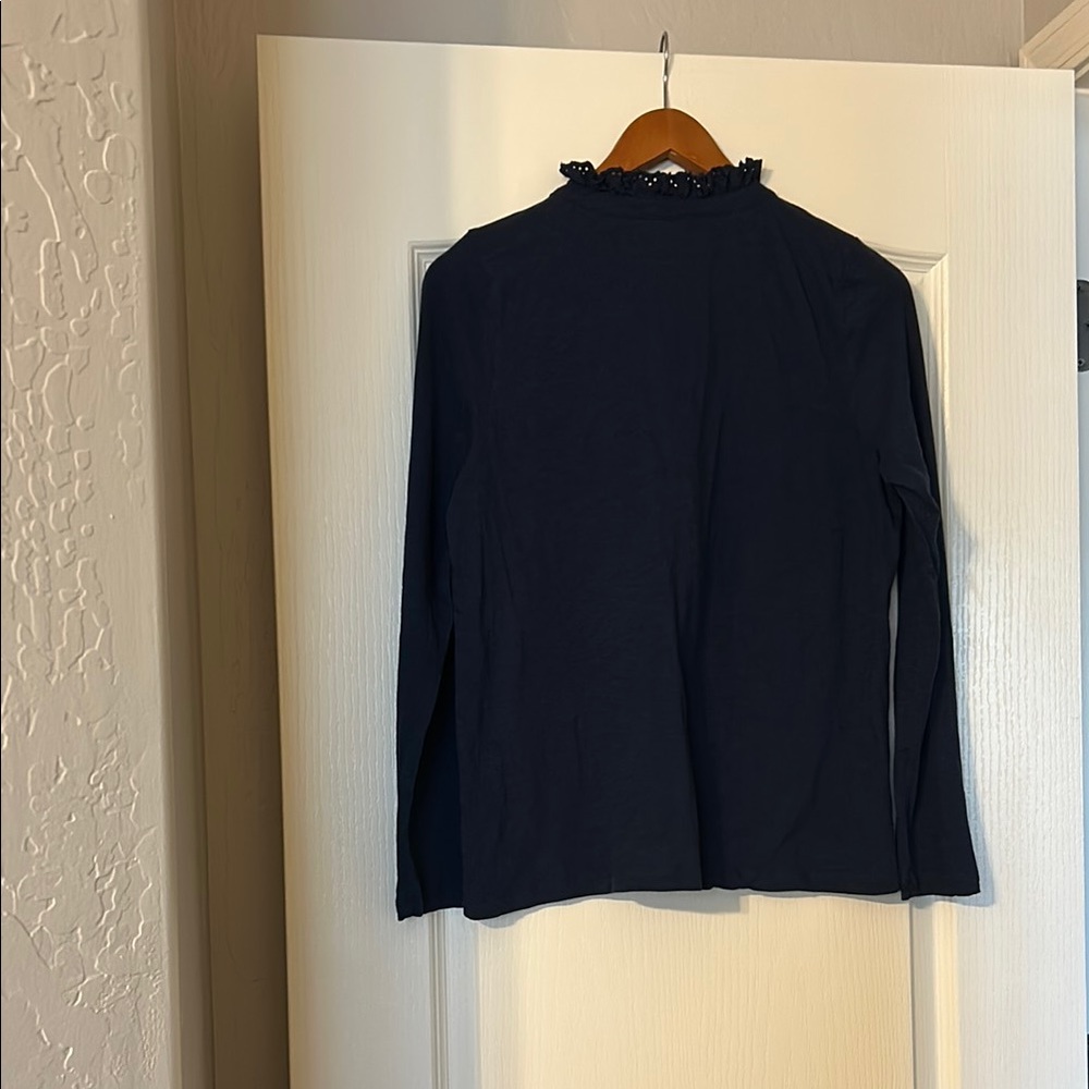LOFT Navy Knit Ruffle Blouse - Picture 4 of 4